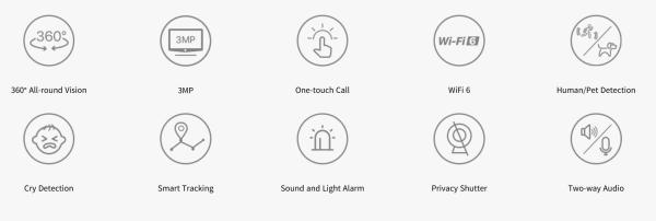 Tenda RP3 Pro AI Security 2K (3MP) WiFi 6 otočná kamera, nočné videnie, audio, WPA3, AX300 