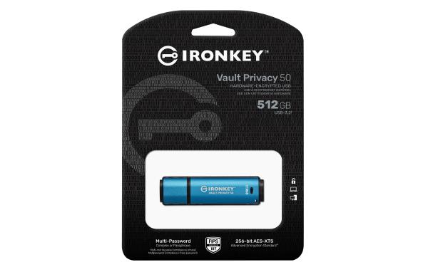 Kingston Ironkey Vault Privacy 50/ 512GB/ USB 3.2/ USB-A/ Modrá 