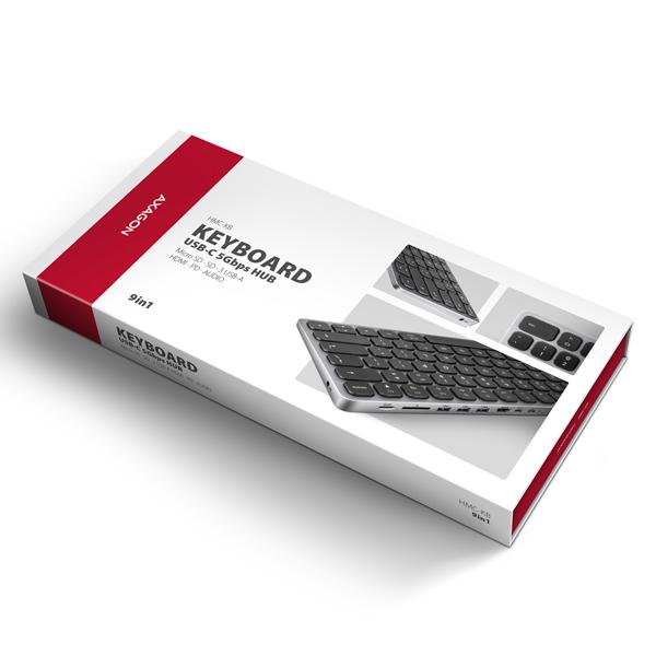 AXAGON HMC-KB-CS, USB 5Gbps hub s CZ/ SK klávesnicou, HDMI 4K/ 60Hz, 3x USB-A, SD/ mSD, audio, PD 100W 