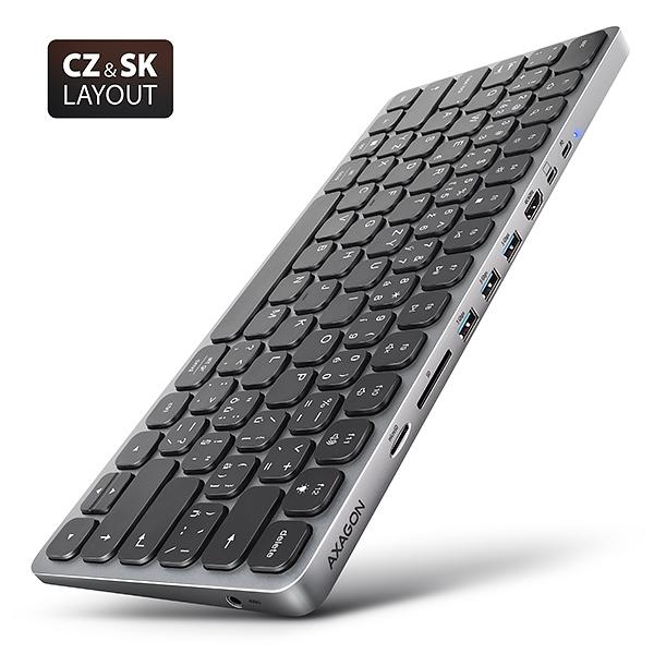 AXAGON HMC-KB-CS, USB 5Gbps hub s CZ/ SK klávesnicou, HDMI 4K/ 60Hz, 3x USB-A, SD/ mSD, audio, PD 100W