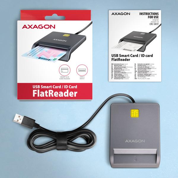 AXAGON CRE-SM3T, USB-A FlatReader čítačka kontaktných kariet Smart card (eObčanka), kábel 1.3m 
