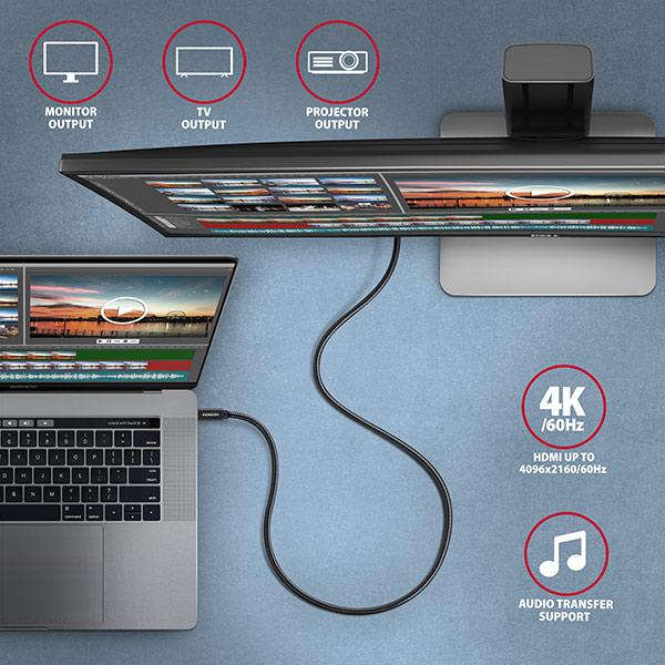 AXAGON BUCM32-CM15AB, SPEED+ kábel USB-C <-> USB-C, 1.5m, USB 20Gbps, PD 100W 5A, 4K HD, ALU, oplet 