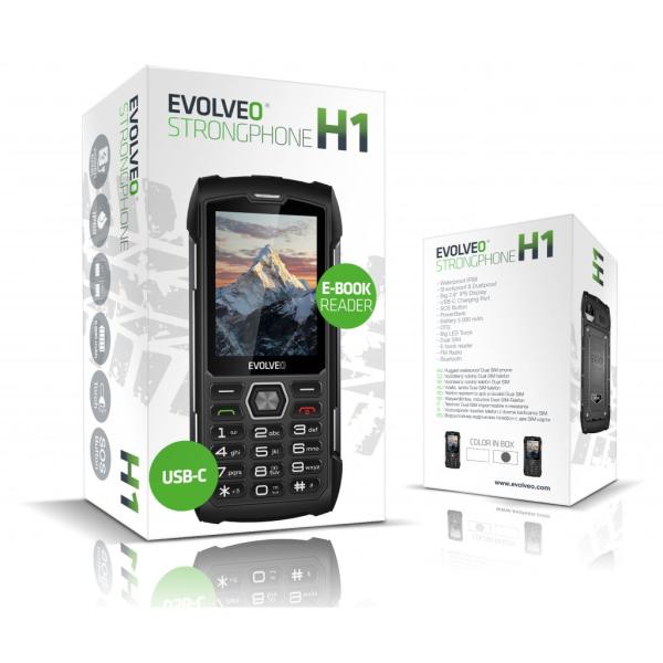 EVOLVEO StrongPhone H1, IP68 odolný Dual SIM telefón, 2, 8" LCD, 5000mAh, Powerbanka, čierno-strieborný 