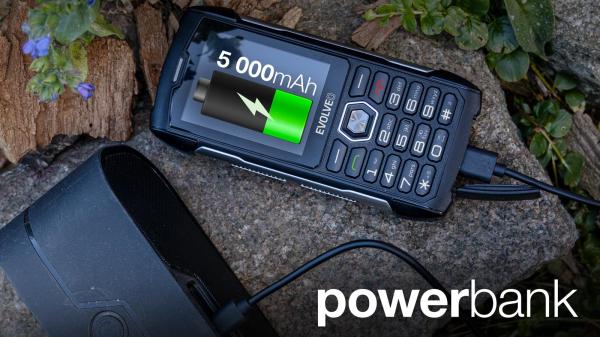 EVOLVEO StrongPhone H1, IP68 odolný Dual SIM telefón, 2, 8" LCD, 5000mAh, Powerbanka, čierno-sivý 