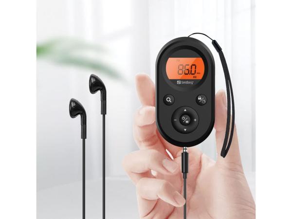 Sandberg vreckový FM+AM rádio Recharge, dobíjacie batérie, display, čierna 