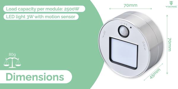 Zásuvkový modul Viking A20B, čierna/ LED svetlo 3W/ Pohybový senzor/ 230V, 16A, 50Hz 