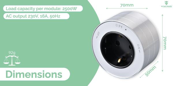 Zásuvkový modul Viking A40SB, strieborno-čierna/ výstupy - 1xAC/ výkon až 2500W/ 230V, 16A, 50Hz/ Zásuvka typ 