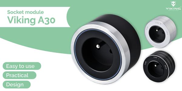 Zásuvkový modul Viking A30SB, strieborno-čierna/ výstupy - 1xAC/ výkon až 2500W/ 230V, 16A, 50Hz/ Zásuvka typ 