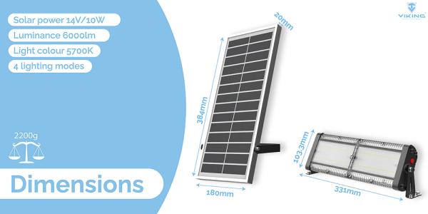 Vonkajšie solárne LED svetlo Viking SR40/ 5000 lm/ IP65/ 4 režimy/ studená biela 