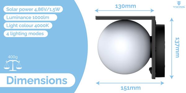 Vonkajšie solárne LED svetlo Viking SR26/ 1000 lm/ 4 režimy/ IP54/ denná biela 