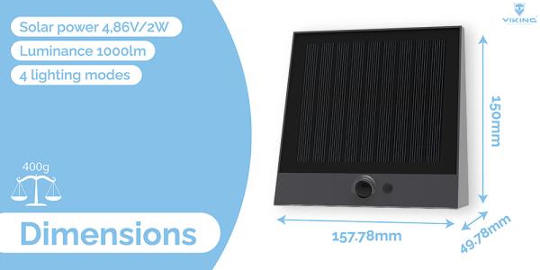 Vonkajšie solárne LED svetlo Viking SR25/ Pohybový senzor/ 1000 lm/ 4 režimy/ IP54/ denná biela 