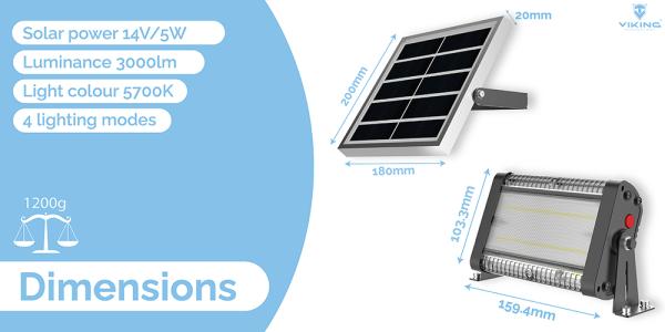 Vonkajšie solárne LED svetlo Viking SR20/ 3000 lm/ 4 režimy/ IP65/ studená biela 