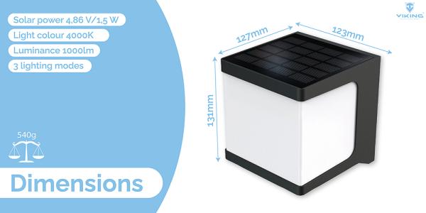 Vonkajšie solárne LED svetlo Viking SR18/ Pohybový senzor/ 1000 lm/ IP54/ 3 režimy/ denná biela 
