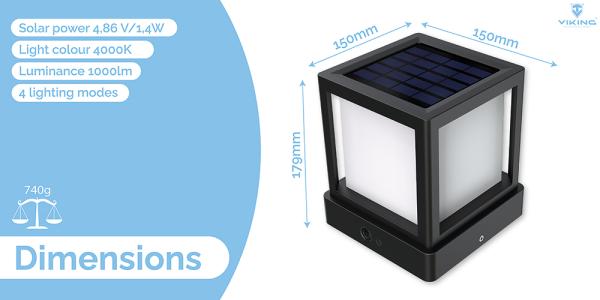 Vonkajšie solárne LED svetlo Viking SR54/ Solárne LED svetlo / Pohybový senzor / 800 lm / IP65 