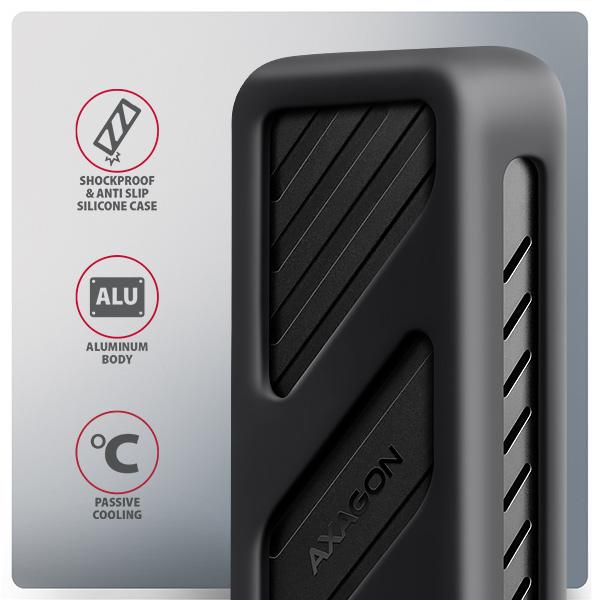 AXAGON EEM2-20G, USB-C 20Gbps - M.2 NVMe SSD kovový ARMORED box 