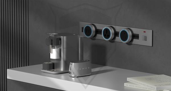 Zásuvkový modul Viking A60S, strieborná/ výstupy - 1xUSB-A, 1xUSB-C/ výkon až 2500W/ 230V, 16A, 50Hz 