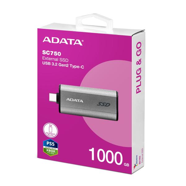 ADATA SC750/ 1TB/ SSD/ Externý/ Sivá/ 5R 