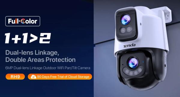 Tenda RH9-WCA - Vonkajšia otočná Dual Lens IP65 WiFi 6 MPx kamera, nočná LED, audio, detekcia, CZ app 