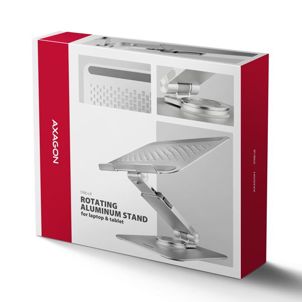 AXAGON STND-LR hliníkový stojan na notebook 10"-17.3" nastaviteľná výška a uhol, otočný, šedý 