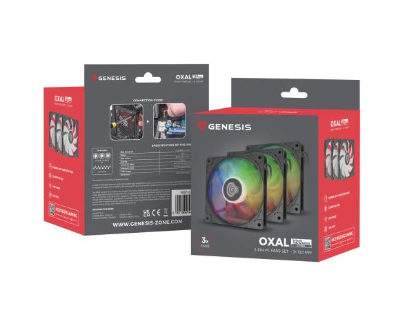 Ventilátor Genesis OXAL 120 ARGB, 3-Pack, čierny 