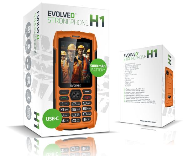 EVOLVEO StrongPhone H1, IP68 odolný Dual SIM telefón, 2, 8" LCD, 5000mAh, Powerbanka, oranžový 