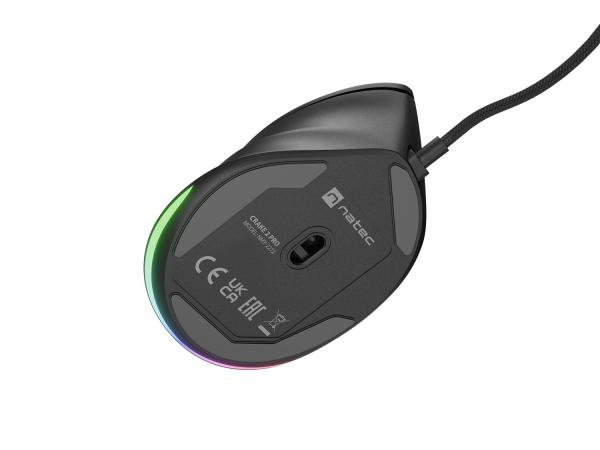 Vertikálna myš Natec CRAKE 2 PRO/ Vertikálna/ Optická/ Pre pravákov/ 12 400 DPI/ Drôtové USB-A/ Čierna 