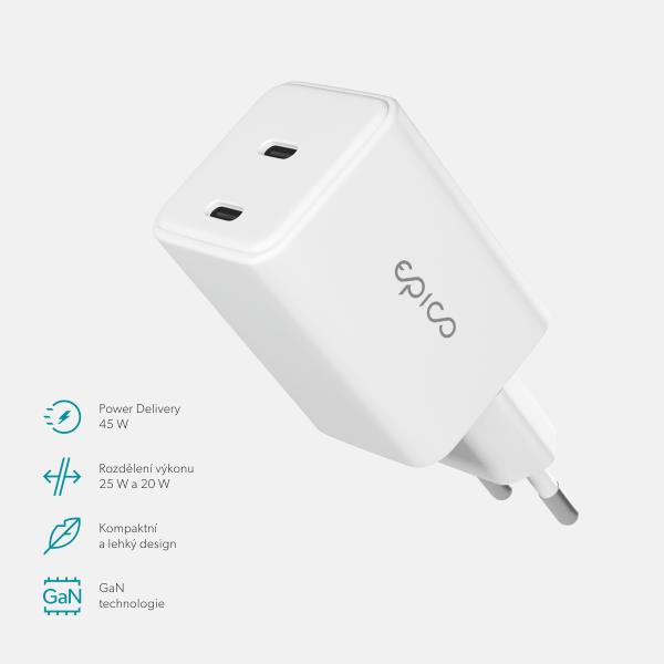 Epico UltraBoost GaN 45W sieťový adaptér EA45 - biela 