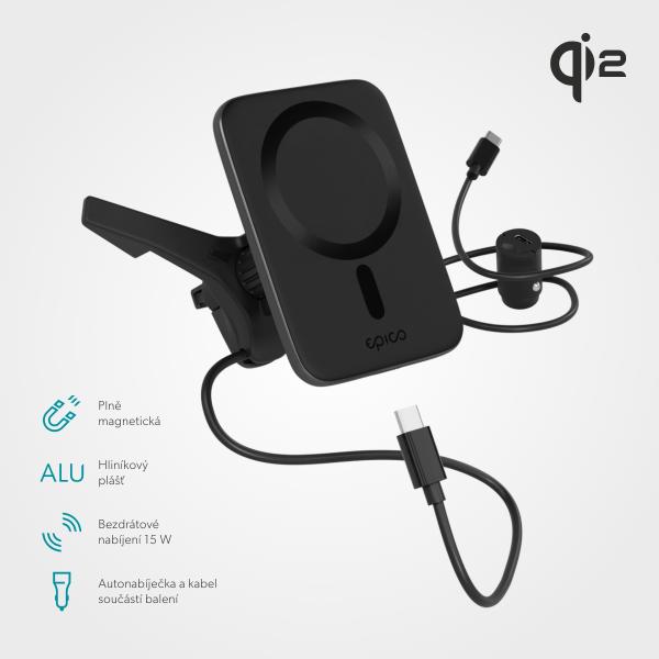 Epico Qi2 Mag+ ultra tenká autonabíjačka - čierna 