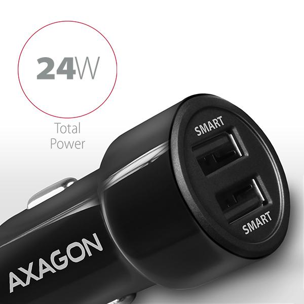 AXAGON PWC-5V5, SMART nabíjačka do auta, 2x port 5V-2.4A + 2.4A, 24W 