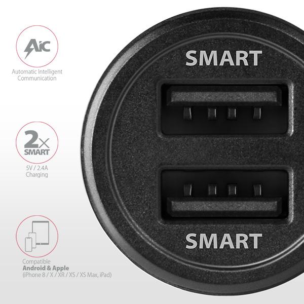 AXAGON PWC-5V5, SMART nabíjačka do auta, 2x port 5V-2.4A + 2.4A, 24W 