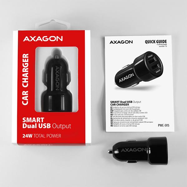 AXAGON PWC-5V5, SMART nabíjačka do auta, 2x port 5V-2.4A + 2.4A, 24W 