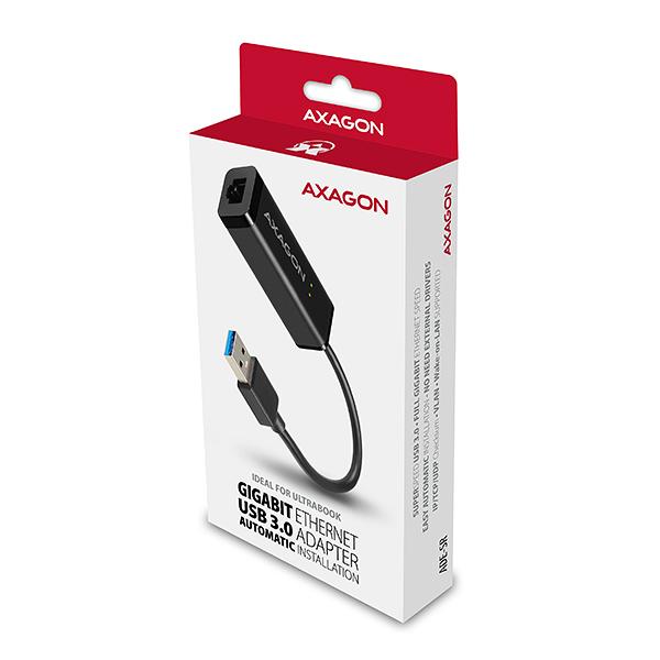 AXAGON ADE-SR, USB-A 3.2 Gen 1 - Gigabit Ethernet sieťová karta, auto inštal, čierna 