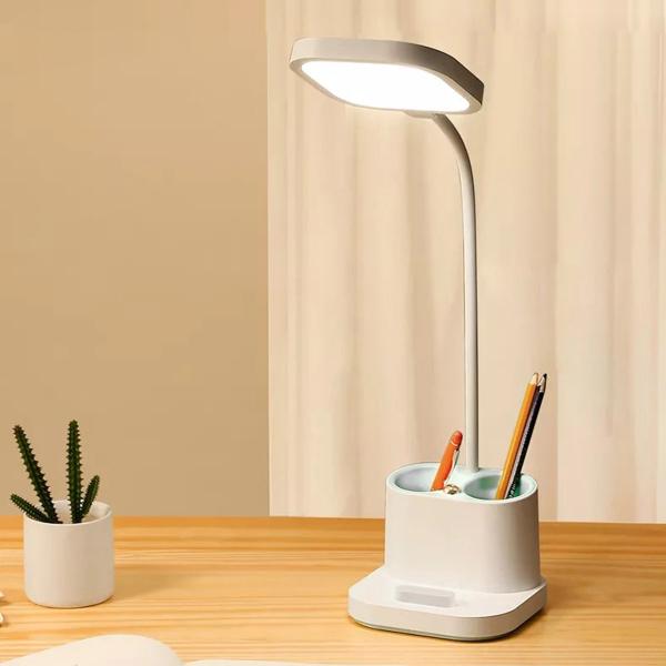Platinet PDL008 stolná LED lampa 5W stmievateľná, integrovaná batéria 2400mAh, USB port, biela 