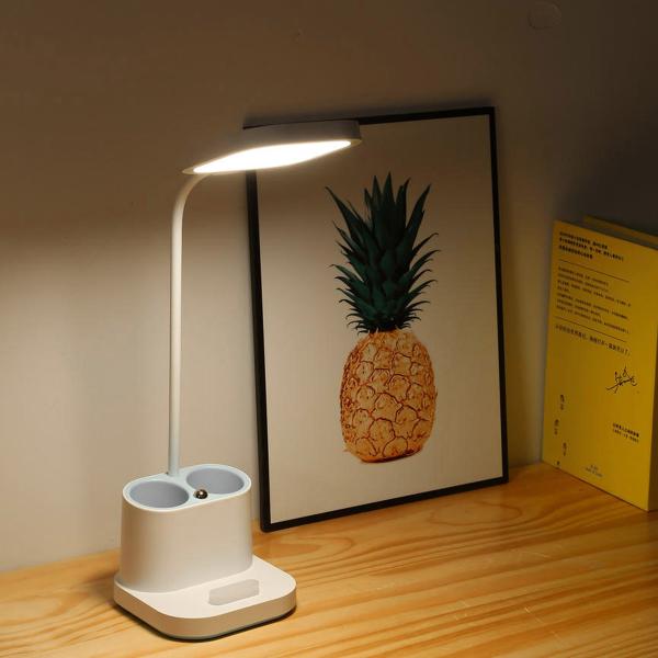 Platinet PDL008 stolná LED lampa 5W stmievateľná, integrovaná batéria 2400mAh, USB port, biela 