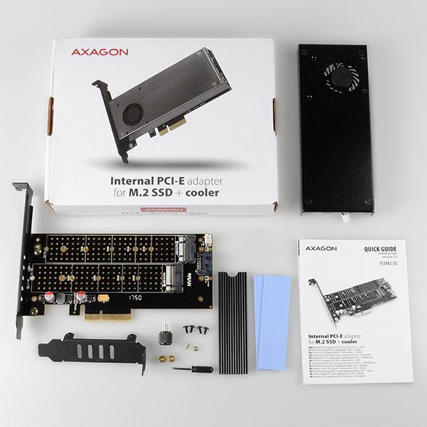 AXAGON PCEM2-DC, PCIe x4 - M.2 NVMe M-key + SATA B-key slot adaptér, chladič, vr. LP 
