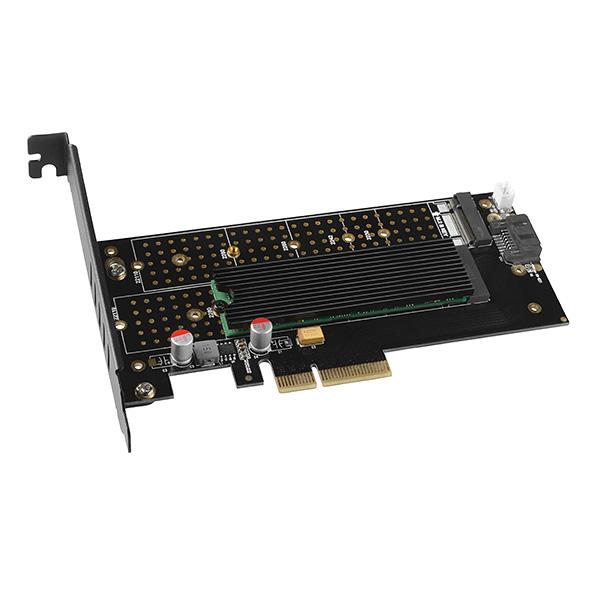 AXAGON PCEM2-DC, PCIe x4 - M.2 NVMe M-key + SATA B-key slot adaptér, chladič, vr. LP 