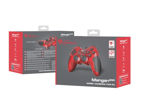 Drôtový gamepad Genesis Mangan 200, pre PC, vibrácie 