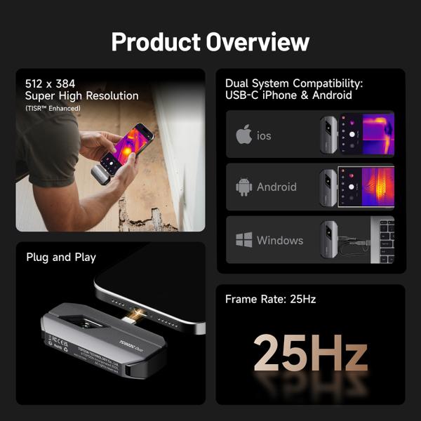 TOPDON termálna infra kamera TC002C DUO/ 512x384/ iOS/ Android/ Windows/ 56°x37, 5°/ USB-C 