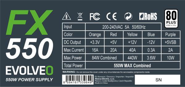 EVOLVEO FX 550/ 550W/ ATX/ 80PLUS 230V EU/ Bulk 