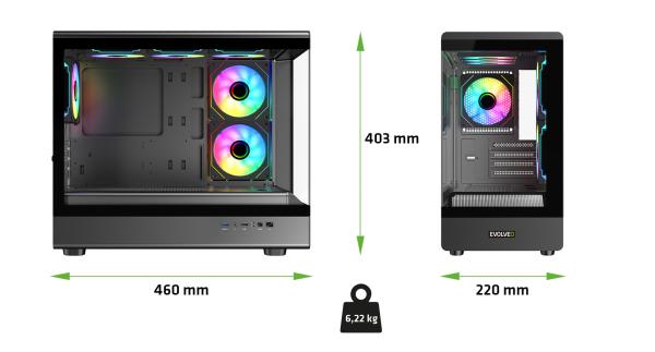 EVOLVEO Ursus, mATX/ 6x ARGB 120/ sklo čelo + bok 