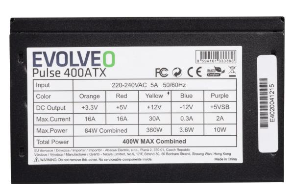 EVOLVEO Pulse 400, zdroj 400W, ATX, tichý, bulk, 3YRW 