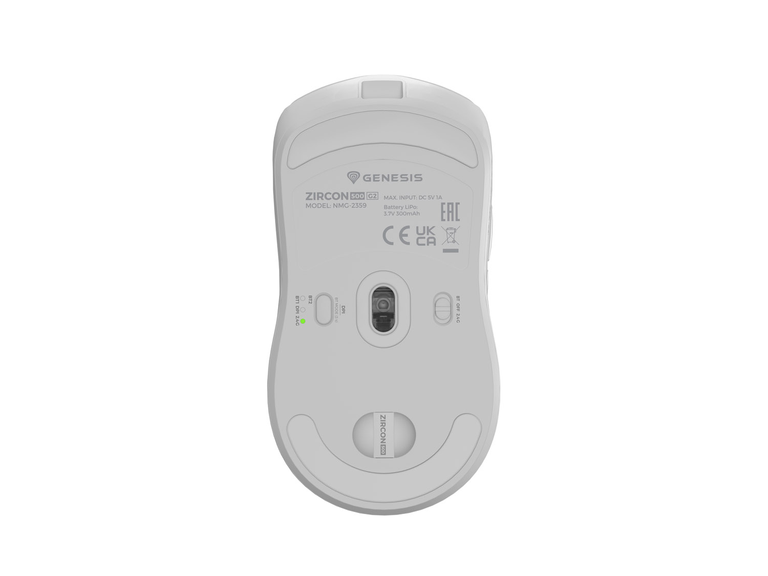 Genesis herná myš ZIRCON 500 G2/ Herná/ Optická/ 10 000 DPI/ USB+BT/ Biela 