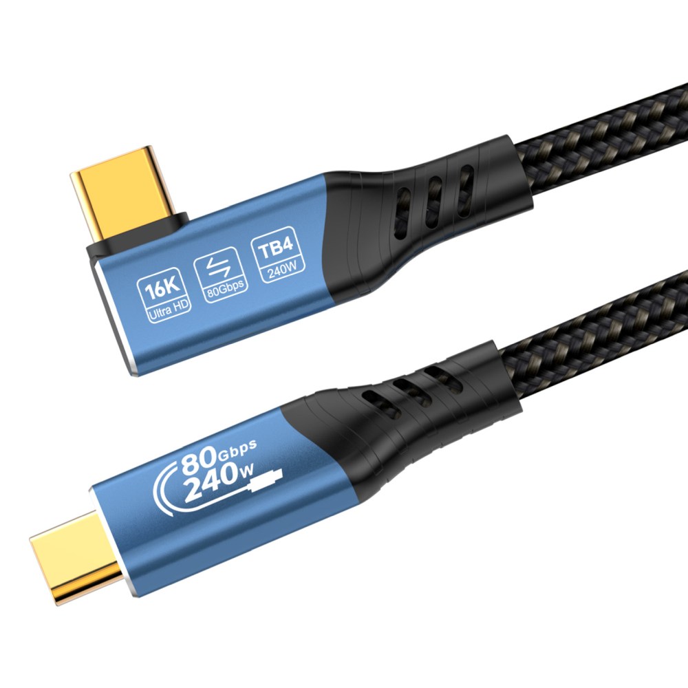 PremiumCord USB4™ Version2.0 80Gbps 16K@60Hz 240W Thunderbolt 3 a 4 kábel zahnutý 1m 