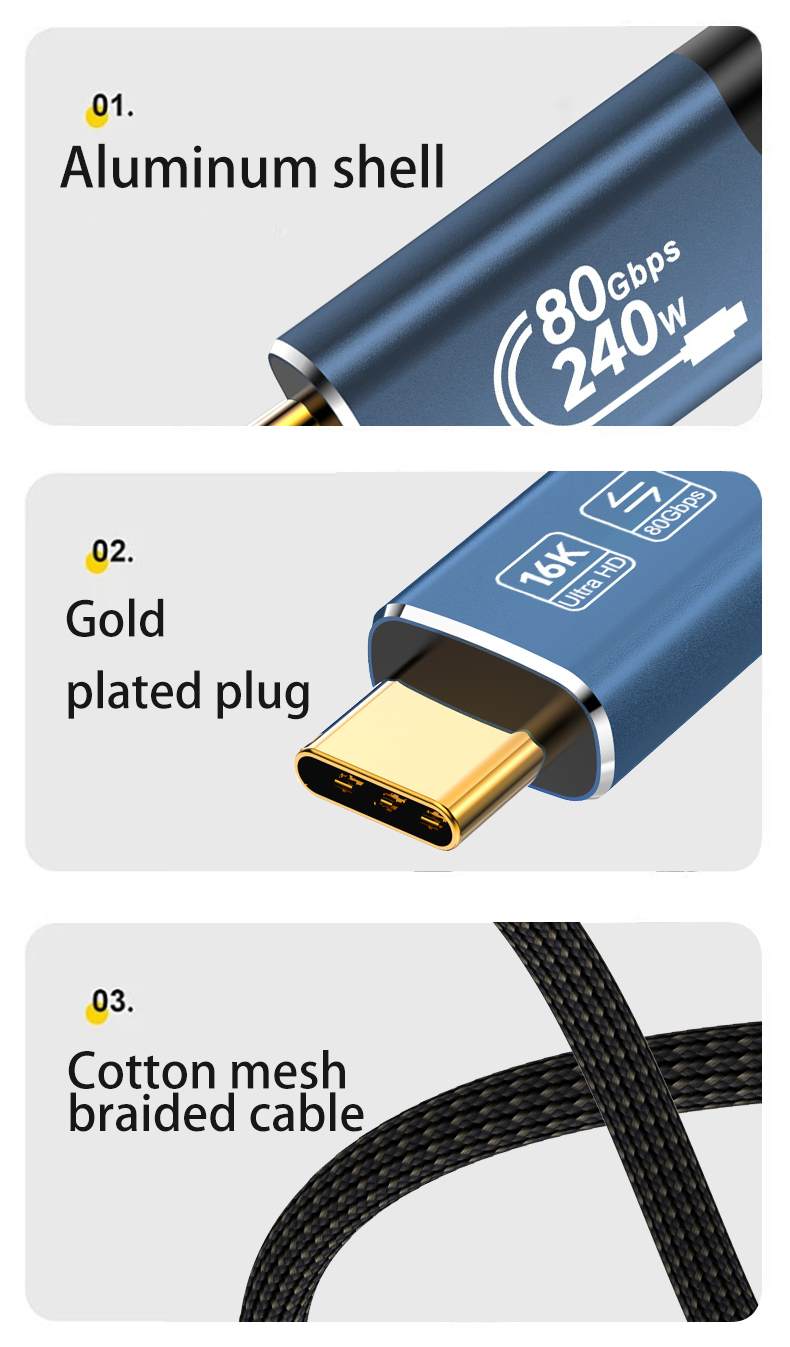 PremiumCord USB4™ Version2.0 80Gbps 16K@60Hz 240W Thunderbolt 3 a 4 kábel zahnutý 1m 
