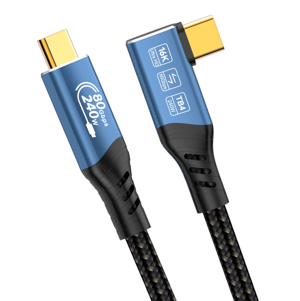 PremiumCord USB4™ Version2.0 80Gbps 16K@60Hz 240W Thunderbolt 3 a 4 kábel zahnutý 1m 