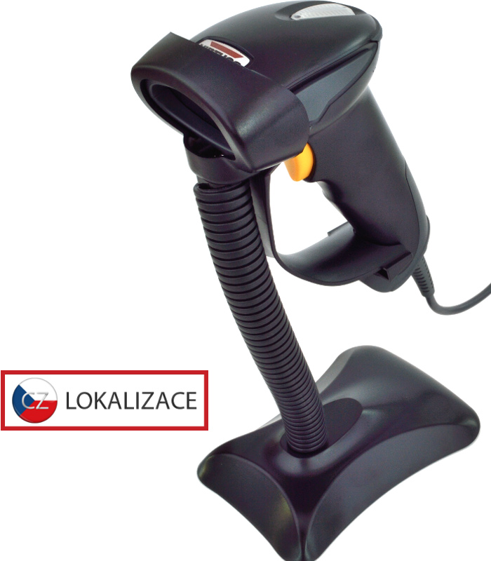 CCD čítačka Virtuos HT-310A, dlhý dosah, USB (klávesnica/ RS-232 emulácia), stojan, čierna