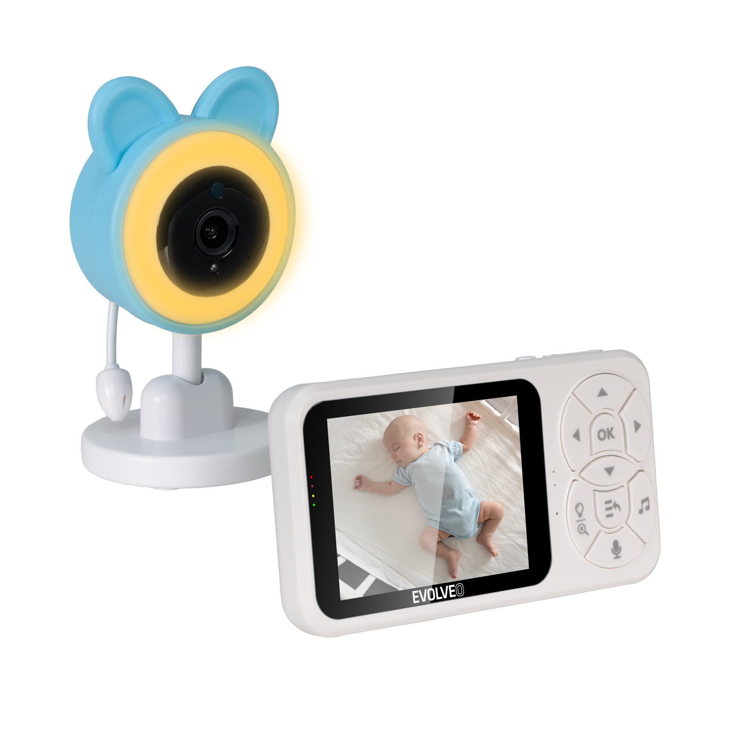 EVOLVEO Baby Monitor N35, detská pestúnka s kamerou, VOX, teplomer, nočné videnie, RGB svetlo, Modrá 