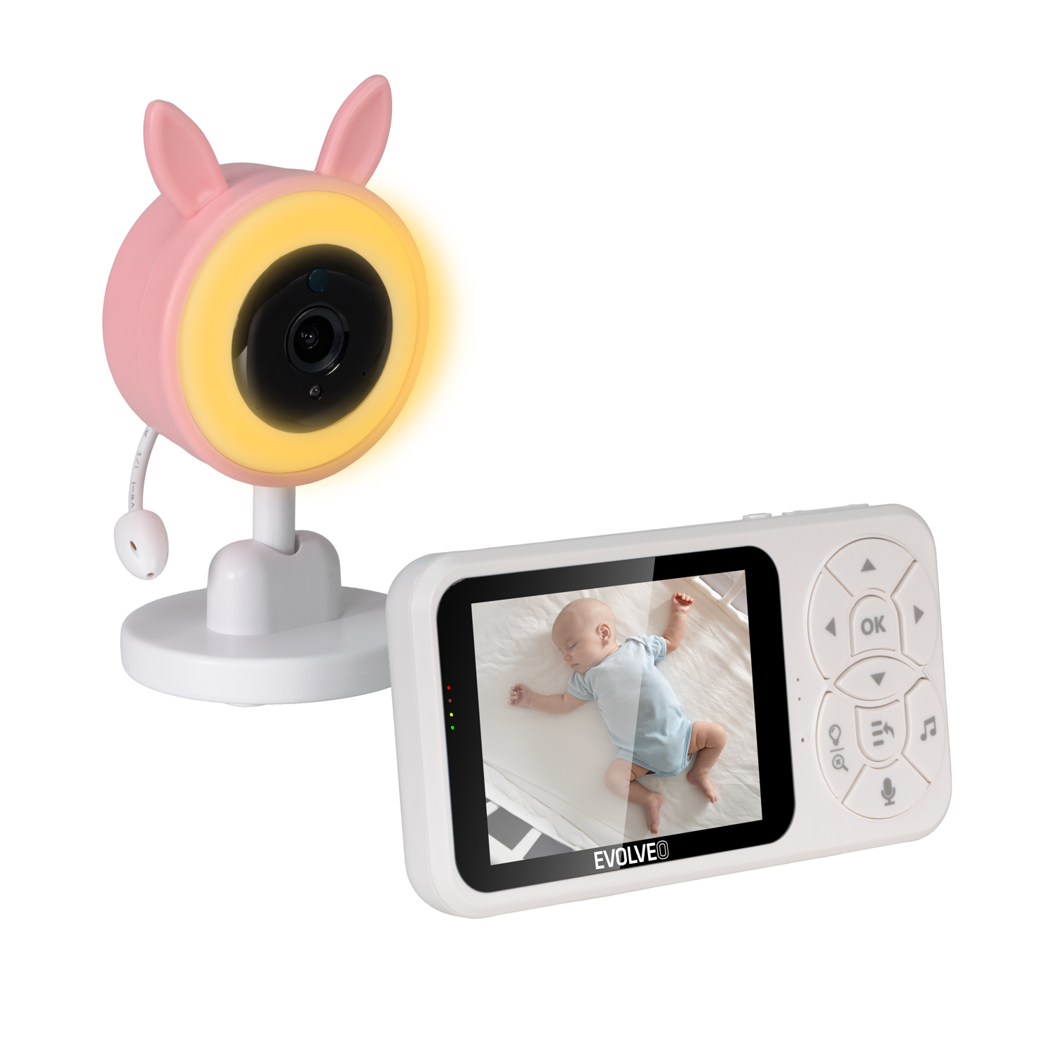 EVOLVEO Baby Monitor N35, detská pestúnka s kamerou, VOX, teplomer, nočné videnie, RGB svetlo, Ružová 