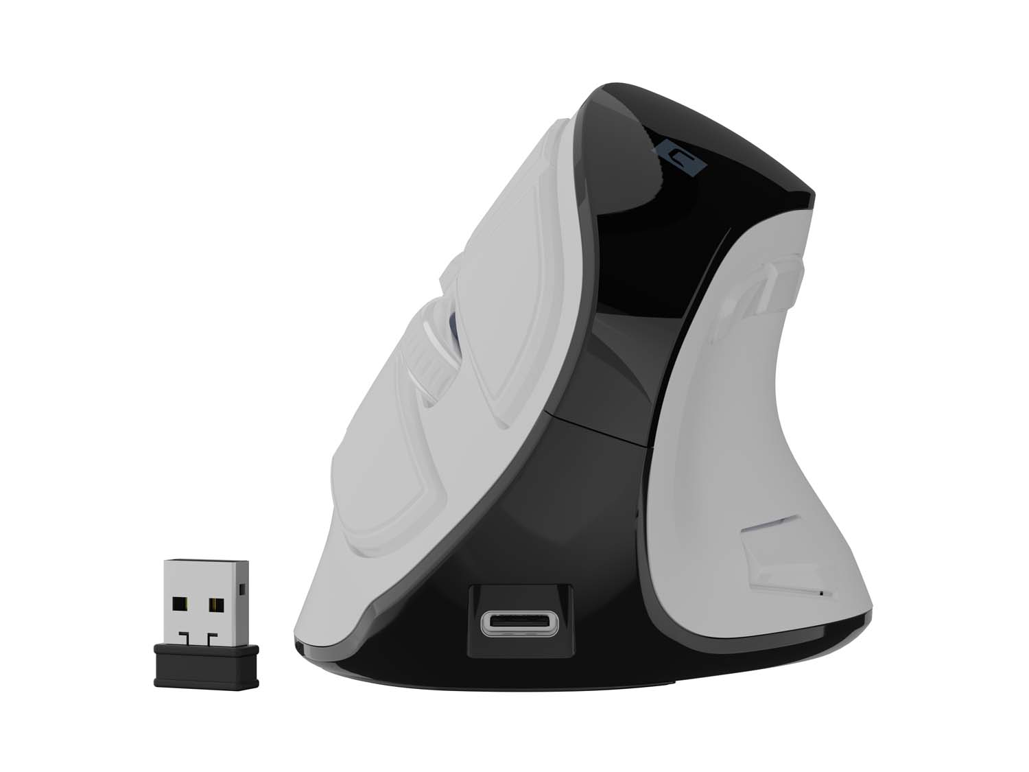 Vertikálna bezdrôtová myš Natec EUPHONIE PRO/ Vertikálna/ Blue Sense/ Pre pravákov/ 2 400 DPI/ USB+BT/ Biela 