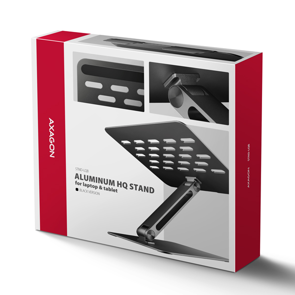 AXAGON STND-LQB hliníkový HQ stojan na notebook 10"-17.3" nastaviteľná výška a uhol, čierny 